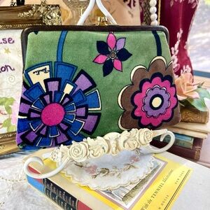 Vintage Fabulous Pucci Evening Bag Pink Green Velvet Evening Clutch Emilio Pucci